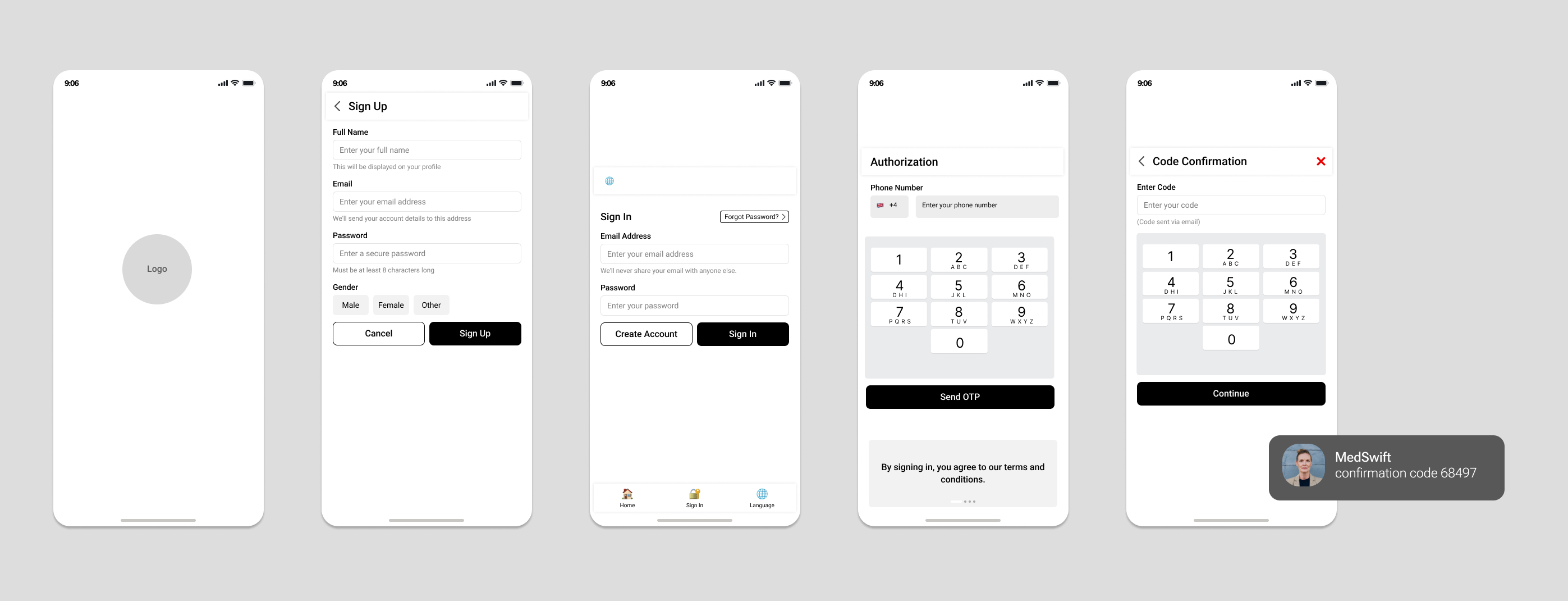 MedSwift prototype screens