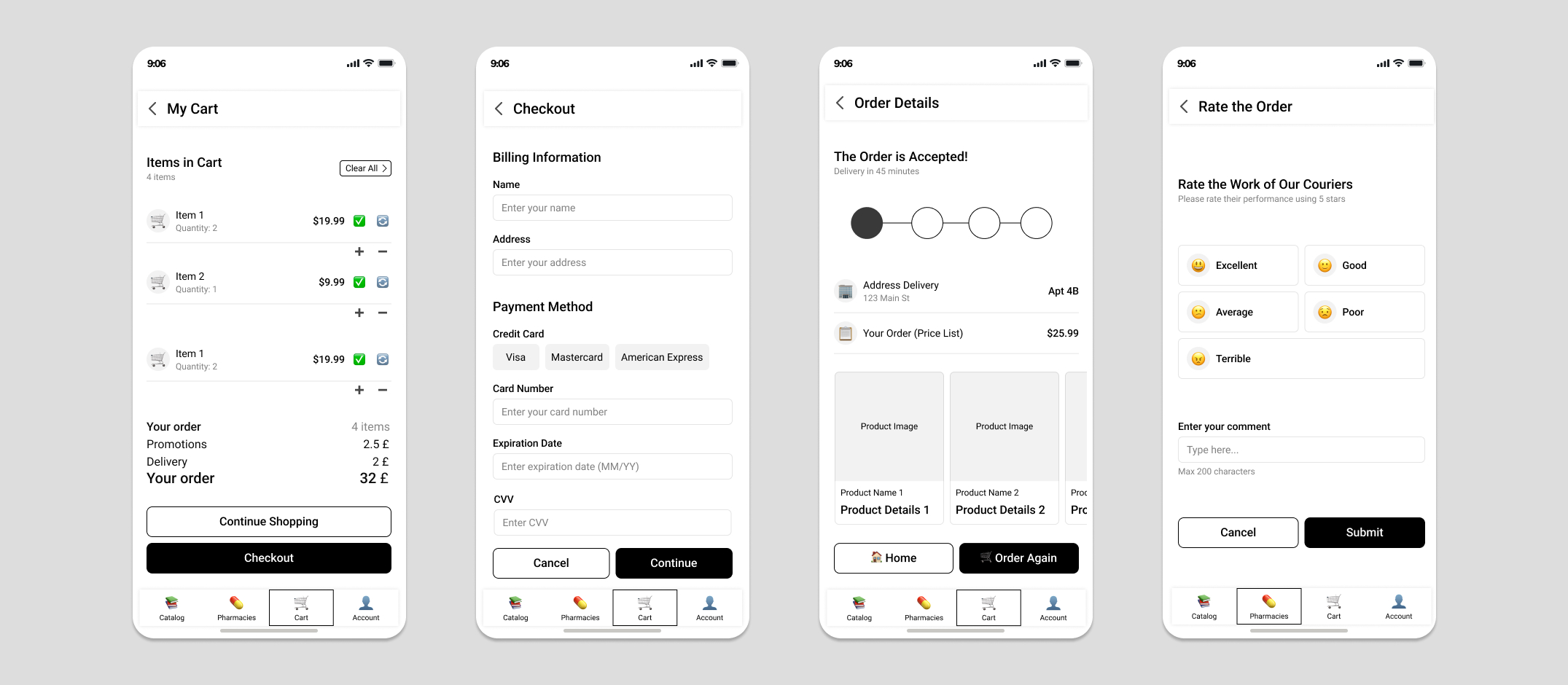 MedSwift prototype screens
